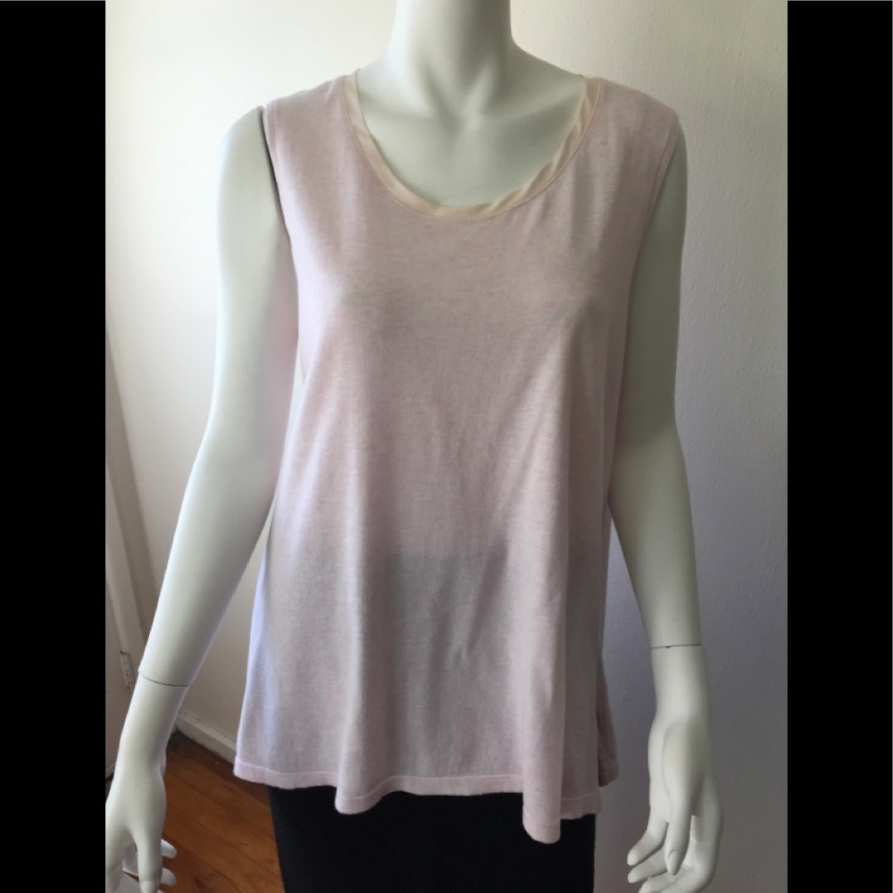 Paul Stuart pale pink cotton tank w/ silk trim